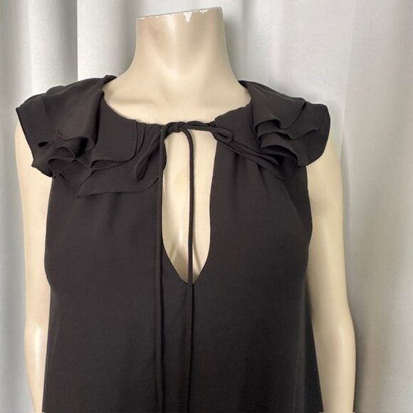 Amanda Uprichard Mini Dress Black Sleeveless V Neck Belle Ruff Black Size L - Picture 3 of 8